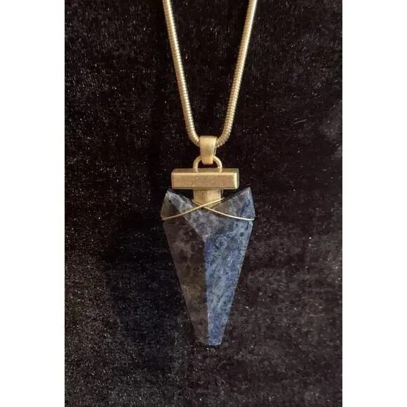 Tory Burch Sodalite Arrowhead Pendant with Matte Gold Chain - Picture 1 of 11